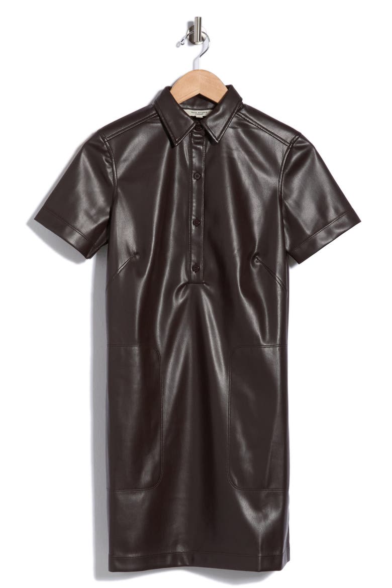 Faux Leather Short Sleeve Shirtdress, Alternate, color, DKBROWN-DARK BROWN