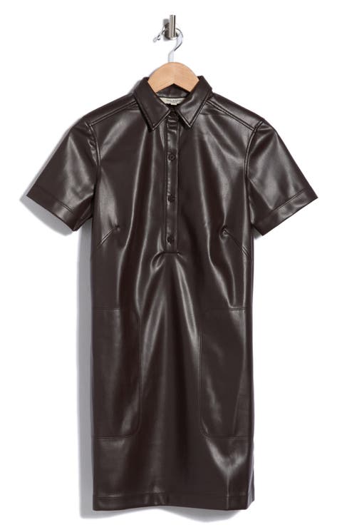Faux Leather Short Sleeve Shirtdress