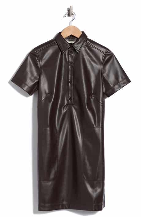 Faux Leather Short Sleeve Shirtdress