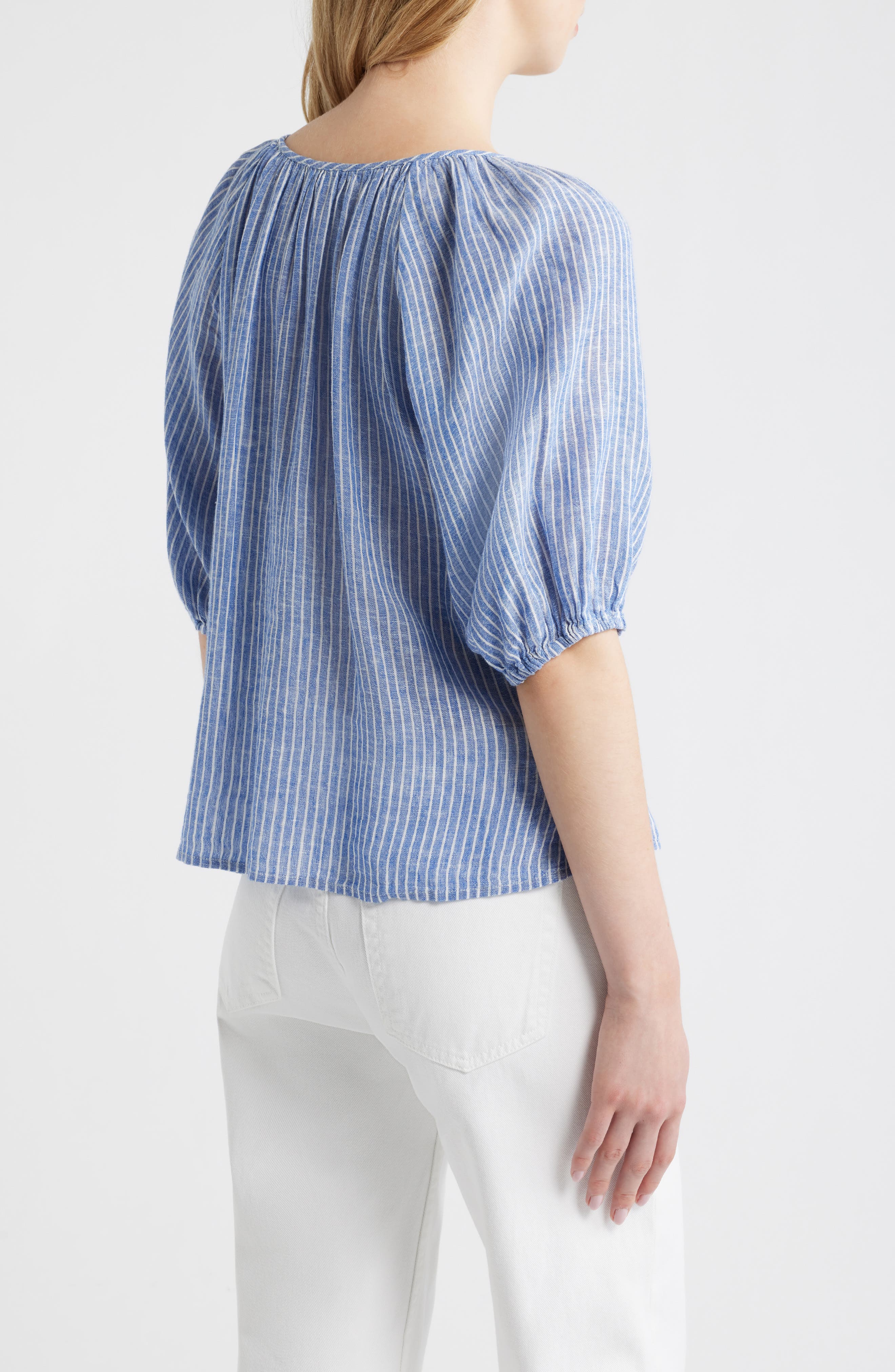 Kirstie Stripe Split Neck Linen Blend Top - image 2