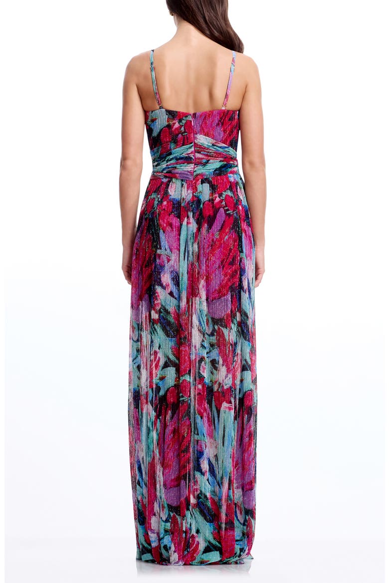 Taylor Metallic Floral Plissé Gown, Alternate, color, BRIGHT FUCHSIA MULTI
