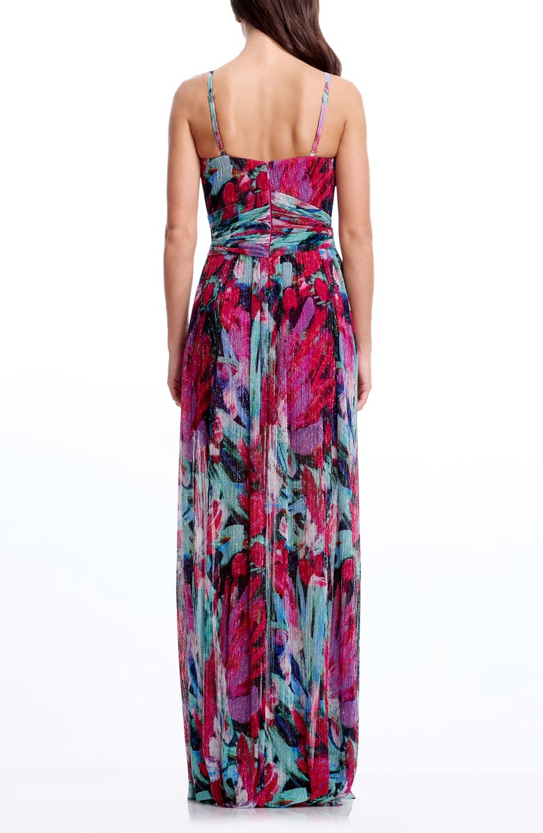 Dress the Population Taylor Metallic Floral Plissé Gown, Alternate, color, Bright Fuchsia Multi