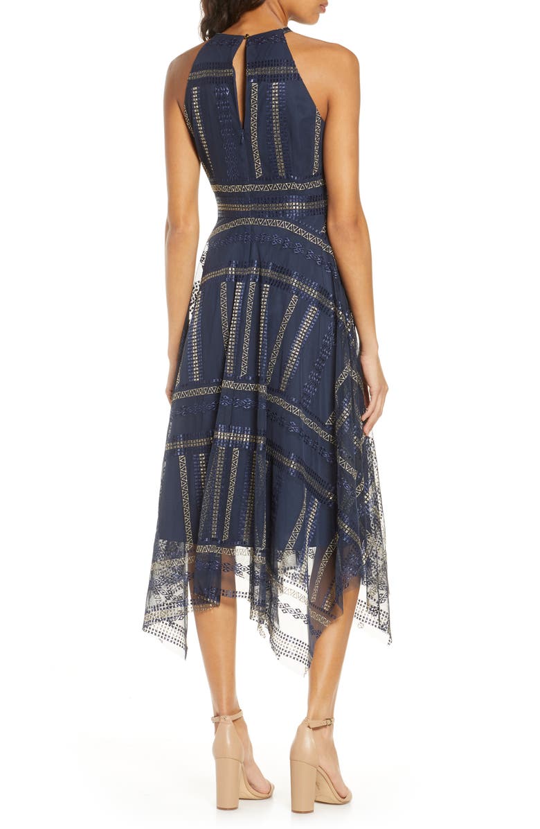 Vince Camuto Embroidered Mesh Halter Midi Dress, Alternate, color,