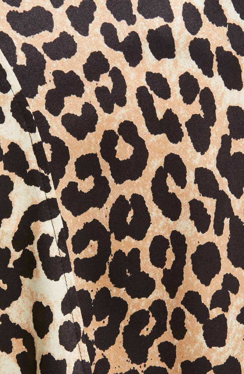 Ganni Leopard Print Stretch Silk Satin Midi Skirt, Alternate, color,