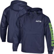 Champion Men's Champion College Navy Seattle Seahawks Packable Hooded Windbreaker Half-Zip Jacket