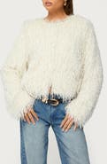 EDIKTED Aleandra Fringe Faux Fur Crop Jacket