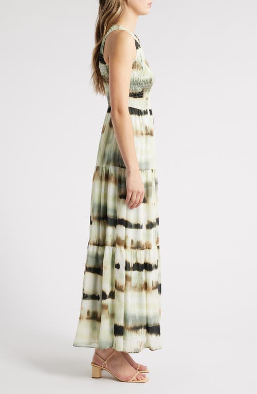 Anne Klein Abstract Print Sleeveless Tiered Maxi Dress In White