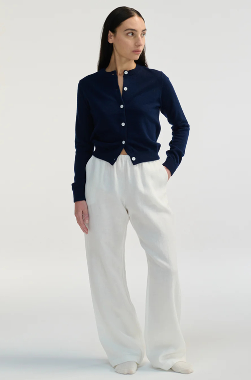 Almina Concept Classic Crew Wool Cardigan In Navy
