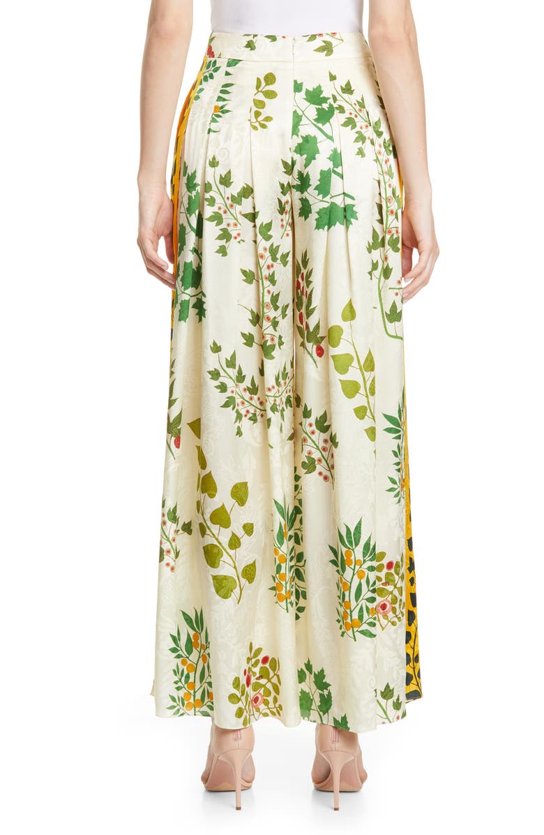 Oscar de la Renta Botanical Branches Wide Leg Silk Jacquard Pants, Alternate, color, 