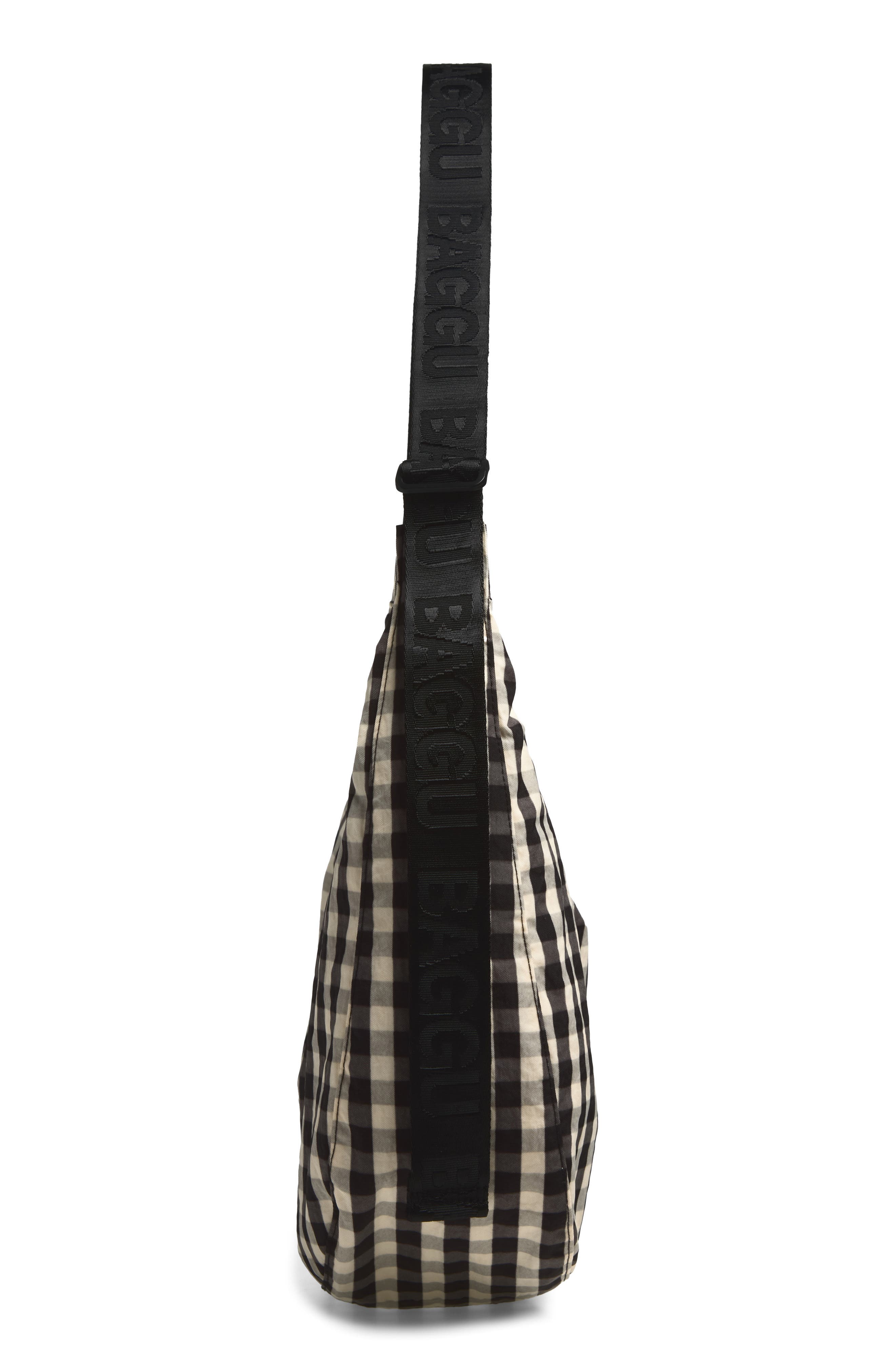 Large Recycled Nylon Crescent Crossbody Bag, Alternate, color, BLACK AND CREAM GINGHAM