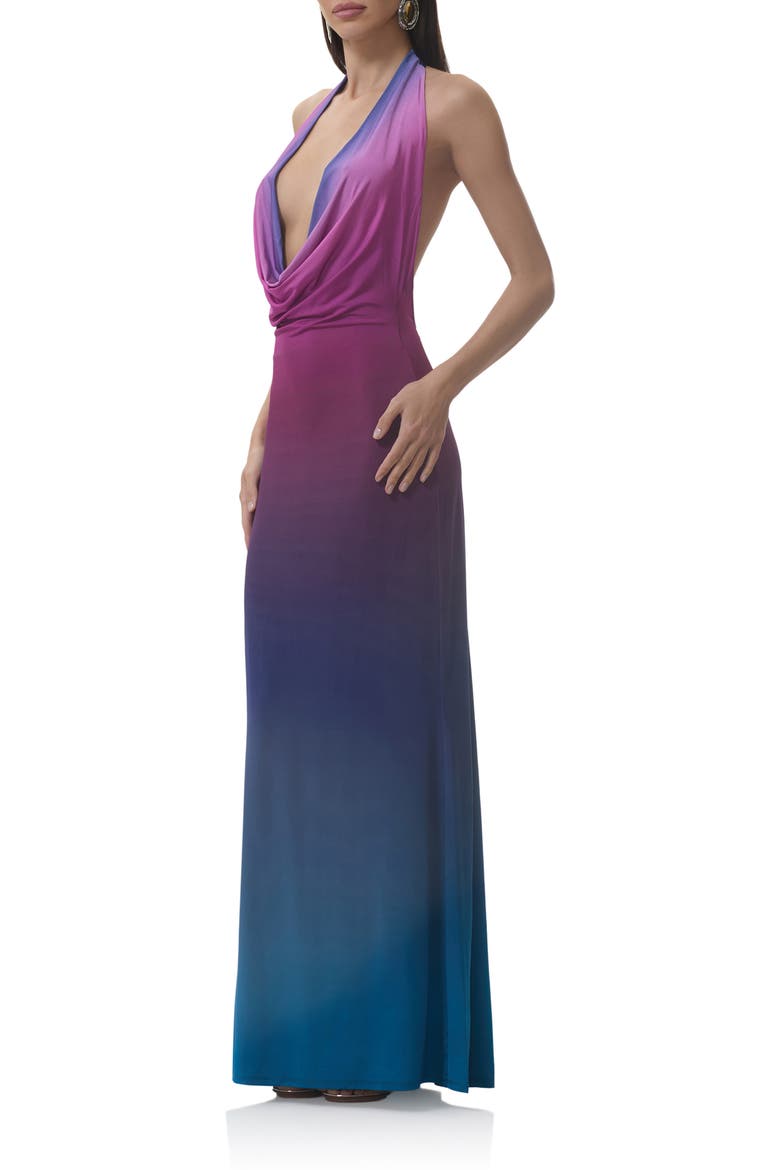 Imade Plunge Halter Neck Ombré Maxi Dress, Alternate, color, MIDNIGHT OMBRE
