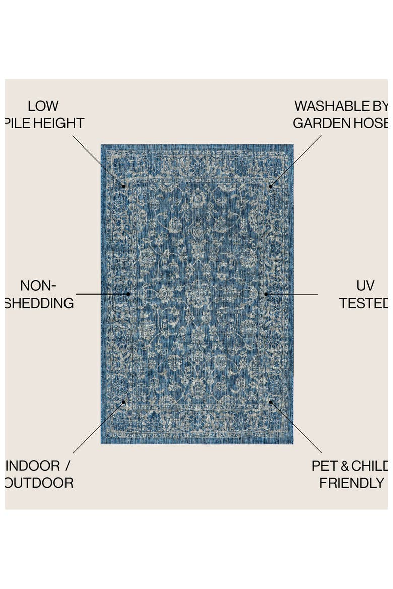 Tela Bohemian Textured Weave Floral Indoor/Outdoor Area Rug, Alternate, color, Navy/Gray