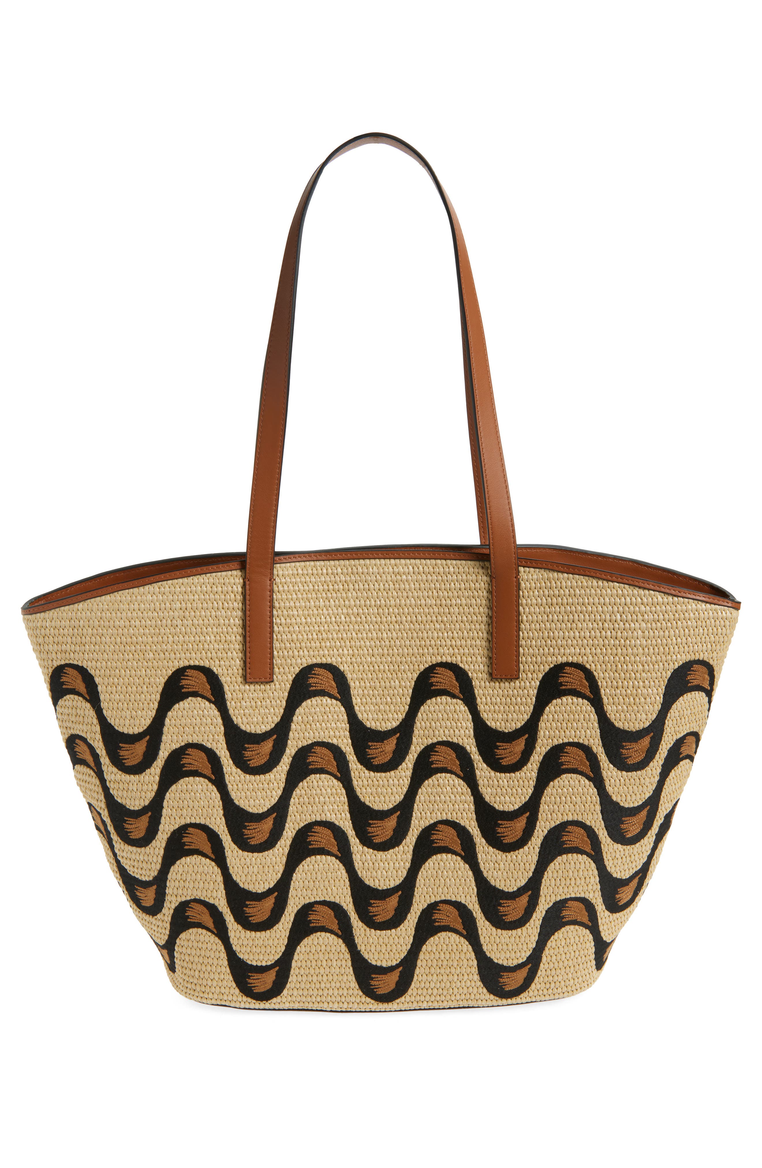 FARM Rio Large Embroidered Raffia Basket Tote, Alternate, color, Natural Raffia And Black