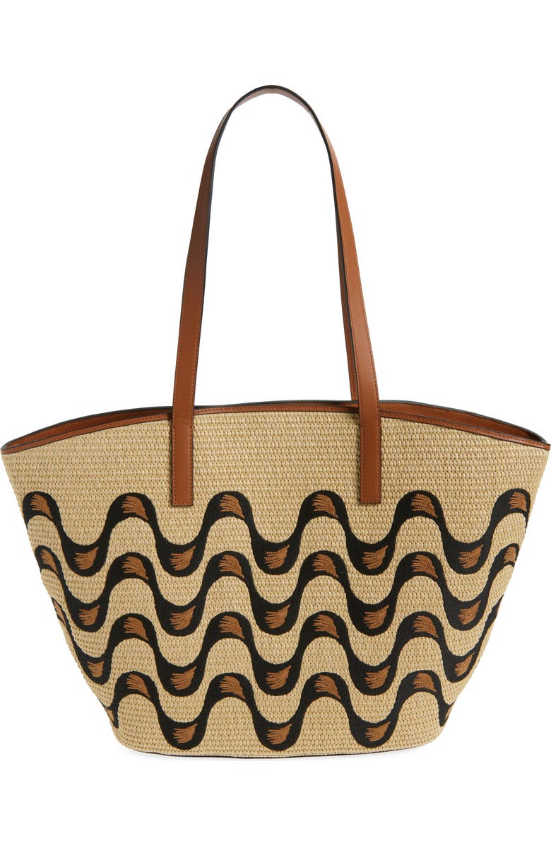 FARM Rio Large Embroidered Raffia Basket Tote, Alternate, color, Natural Raffia And Black