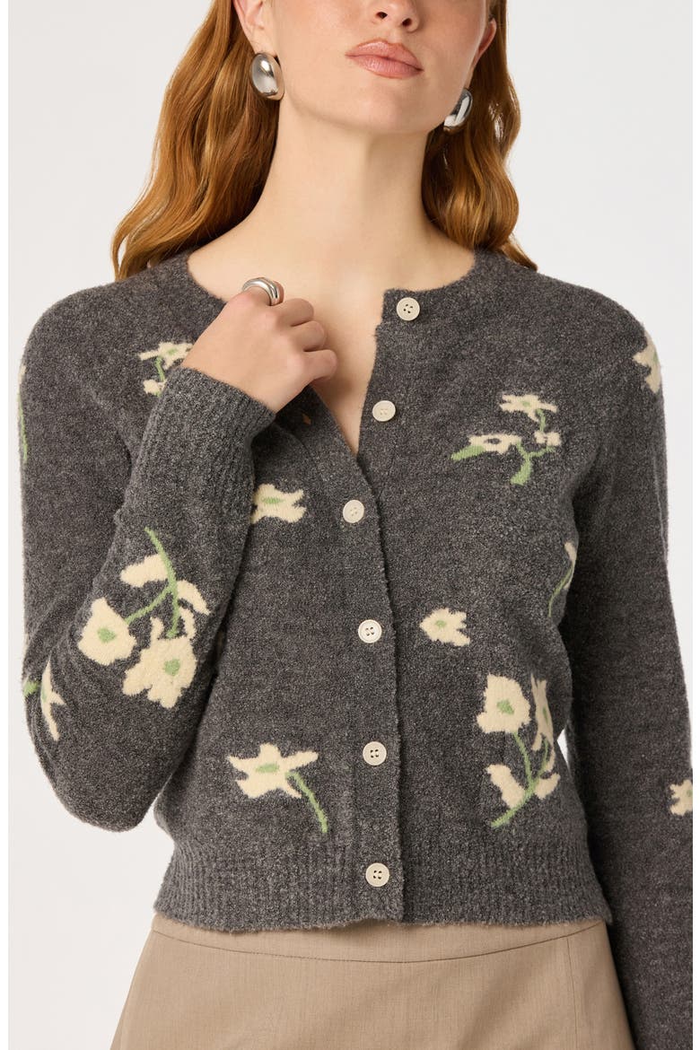 Joy Floral Crewneck Cardigan, Alternate, color, CHARCOAL FLORAL