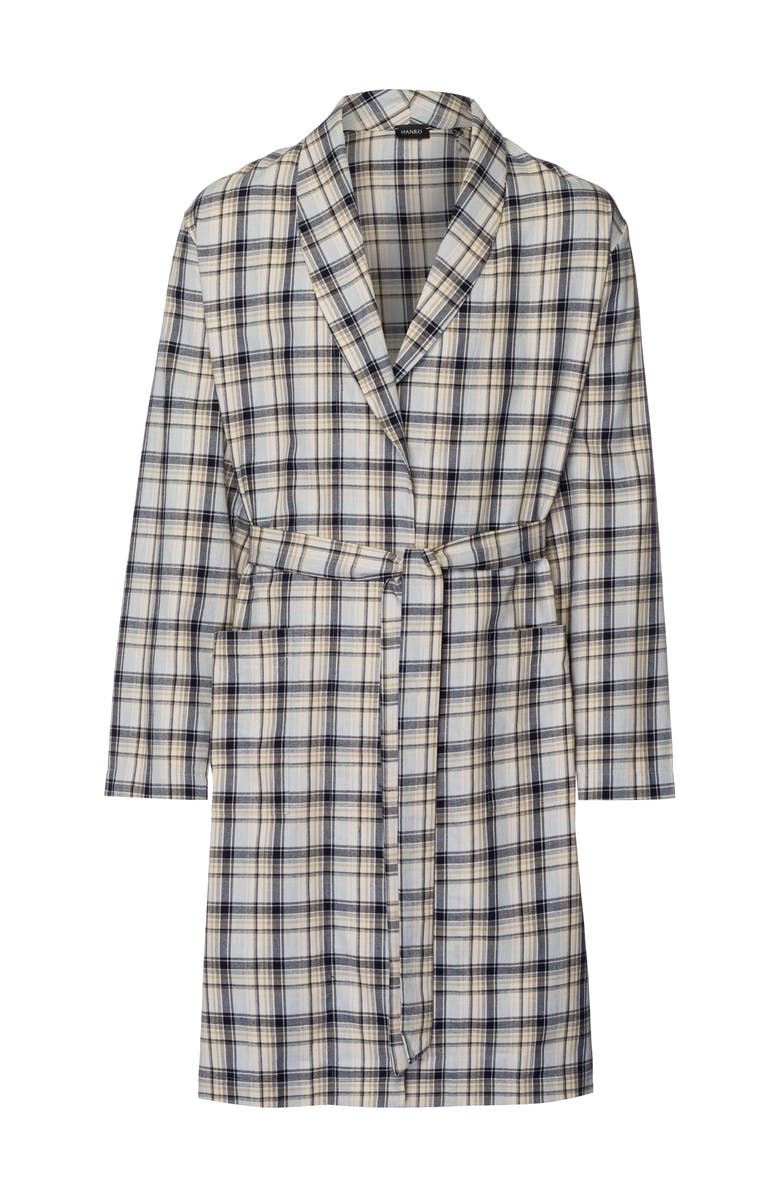 Hanro Cozy Comfort 100% Woven Cotton Flannel Robe, Main, color, Cardamom Check