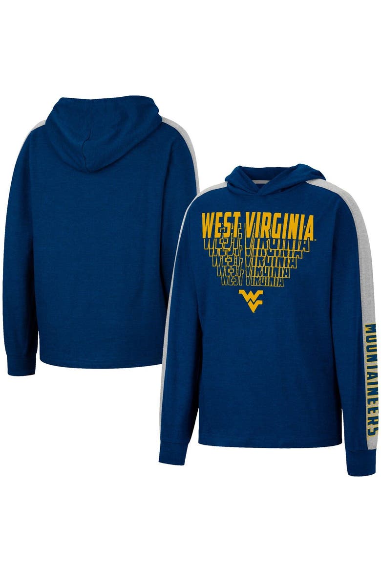 Youth Colosseum Heathered Navy West Virginia Mountaineers Wind Changes Raglan Hoodie T-Shirt, Main, color, Heather Navy