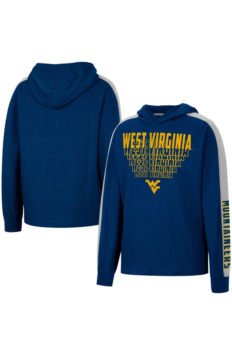 COLOSSEUM Youth Colosseum Heathered Navy West Virginia Mountaineers Wind Changes Raglan Hoodie T-Shirt, Main, color, 