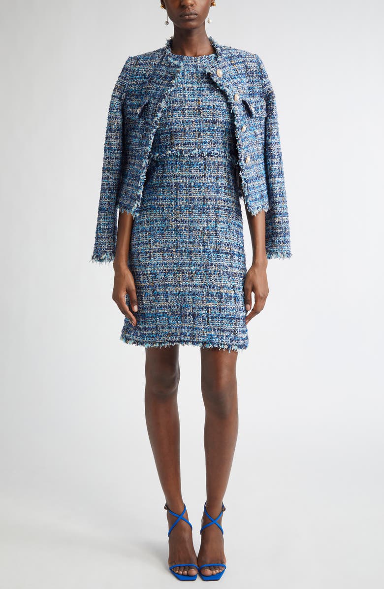 ST. JOHN Eyelash Tweed Jacket, Alternate, color, Navy/ Cobalt/ Capri Multi