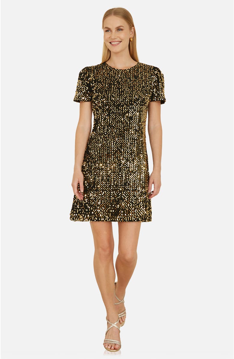 Yumi Sequin Tunic Mini Dress, Main, color, Gold