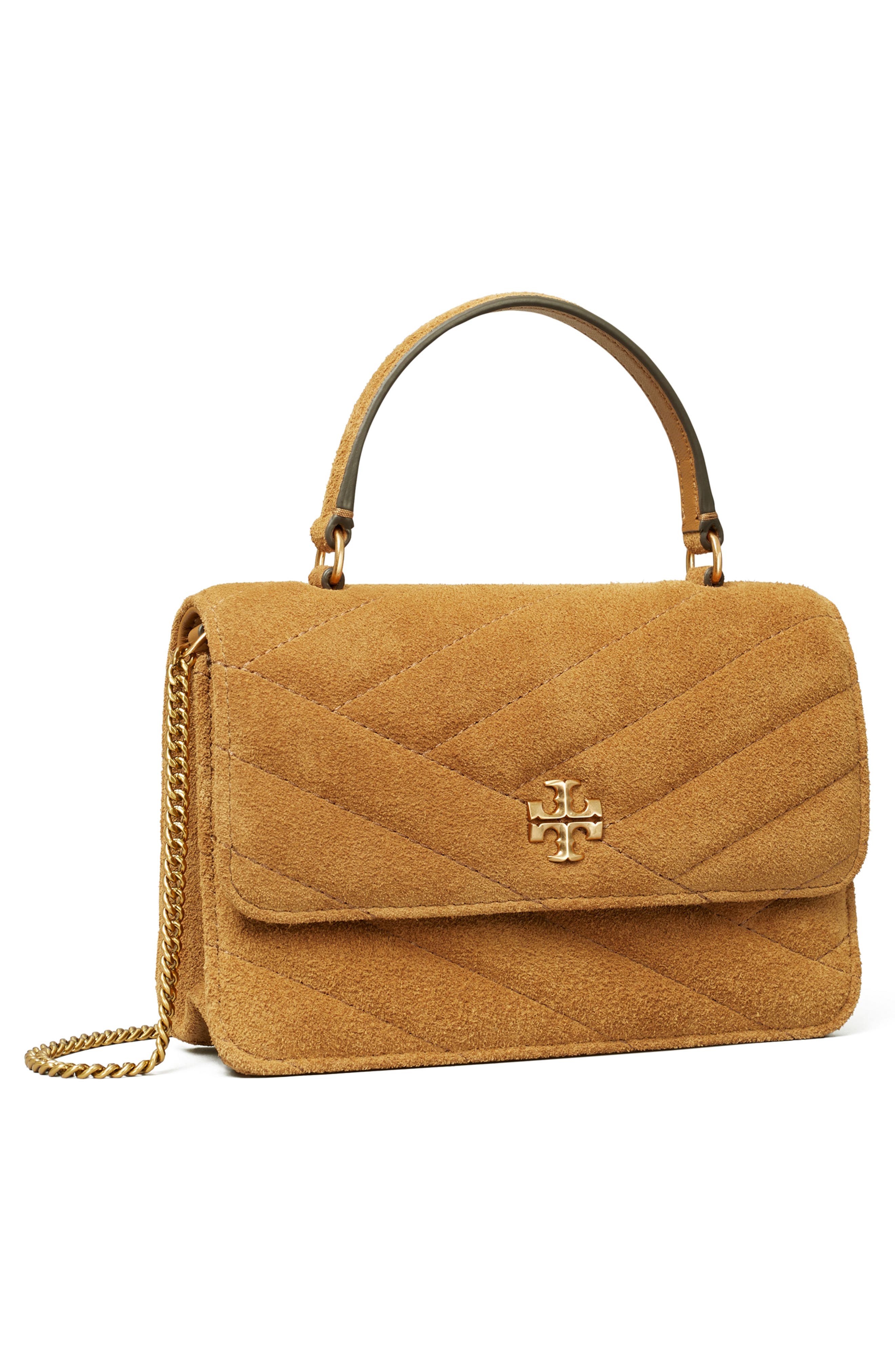 Tory Burch Mini Kira Chevron Quilted Suede Top Handle Bag, Alternate, color, 