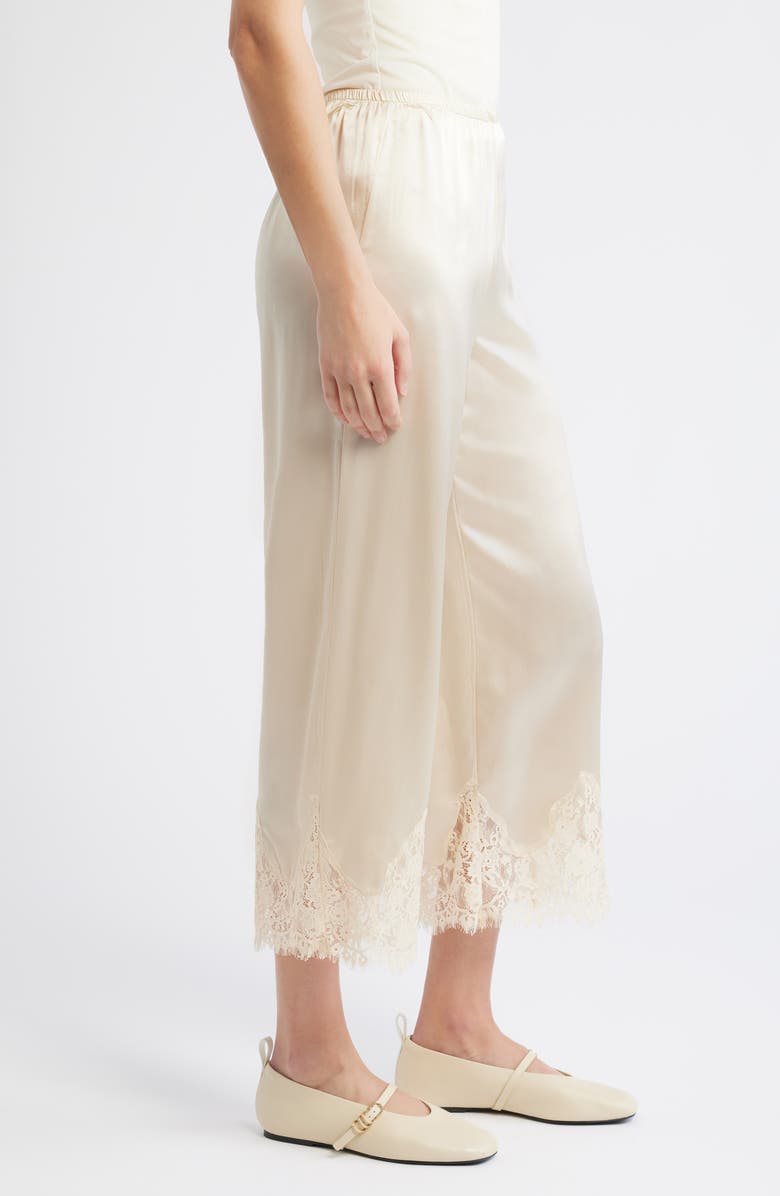 Reformation Carolina Silk Lace Hem Pant, Alternate, color, Almond