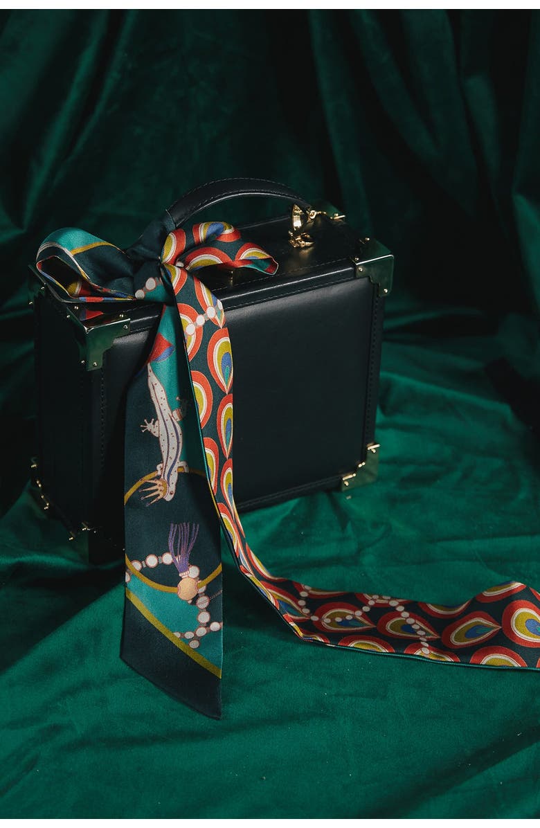 Lost Pattern "Peacock" Silk Twill Skinny Scarf, Alternate, color, Teal Green