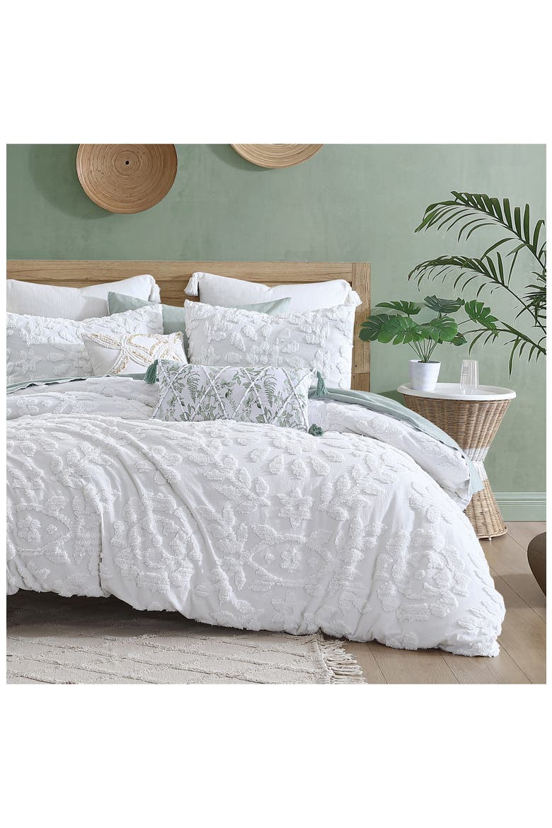 Chenille Laurel Duvet Cover & Shams Set, Alternate, color, WHITE
