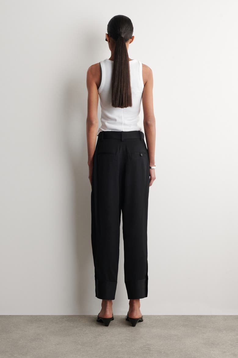 Pleated Twill Balloon Trousers, Alternate, color, BLACK