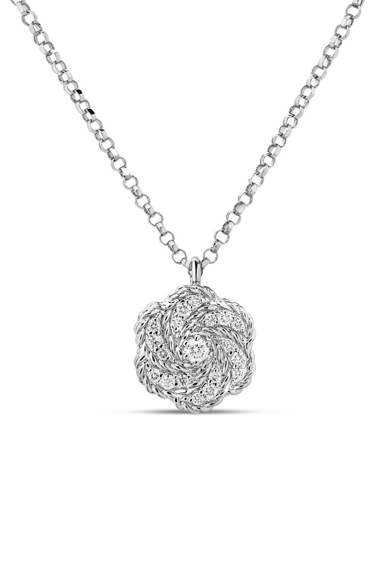 18k Gold Diamond Rose Pendant Necklace, Main, color, WHITE