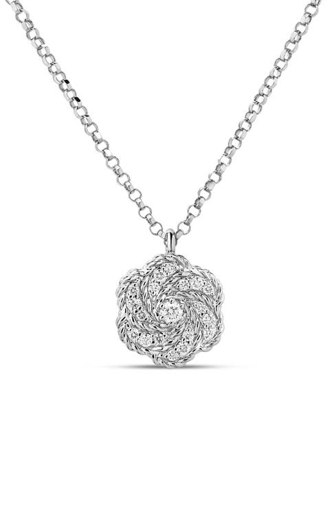 18k Gold Diamond Rose Pendant Necklace