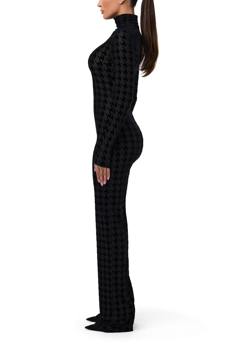 Naked Wardrobe Burnout Long Sleeve Jumpsuit, Alternate, color, Black Houndstooth