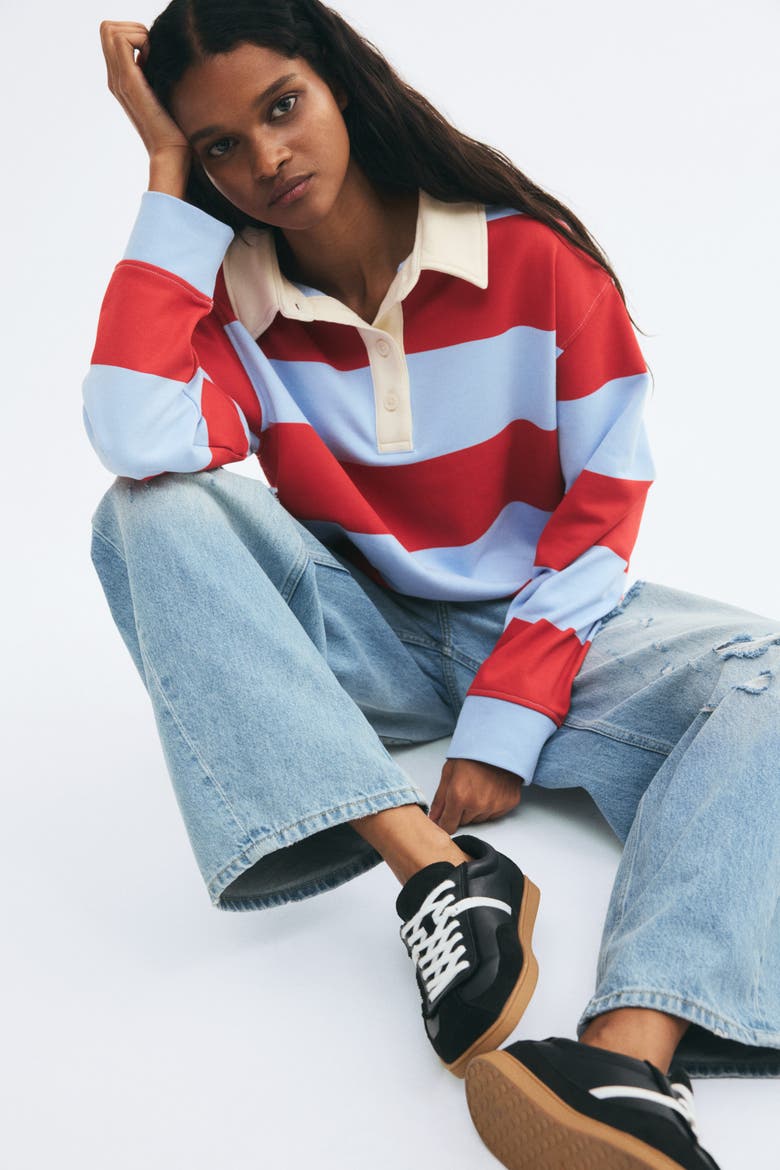 Cotton Rugby Shirt, Alternate, color, Light blue/striped