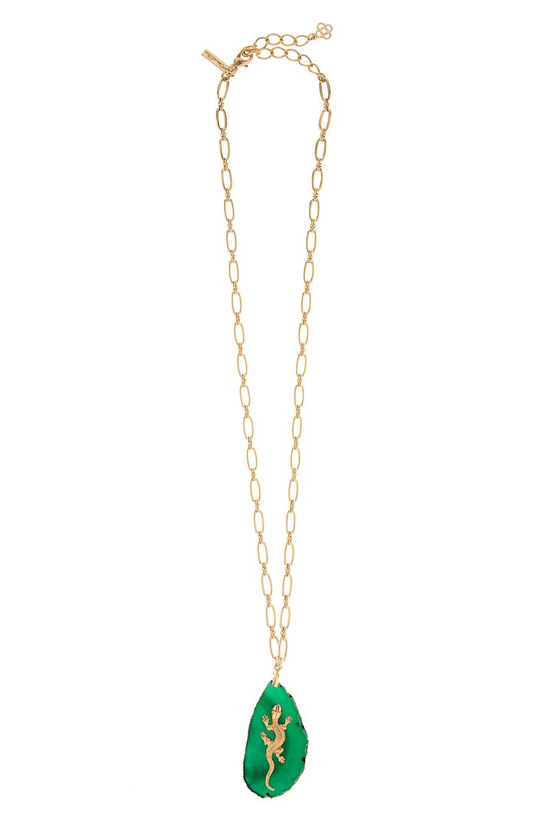 Oscar de la Renta Runway Lizard Stone Pendant Necklace, Main, color, 