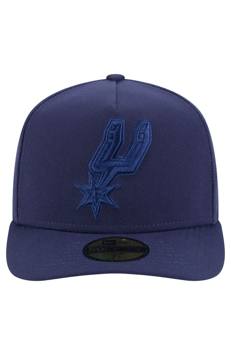 New Era Men's New Era  Navy San Antonio Spurs Colorpack A-Frame Pinch Front 59FIFTY Fitted Hat, Alternate, color, 