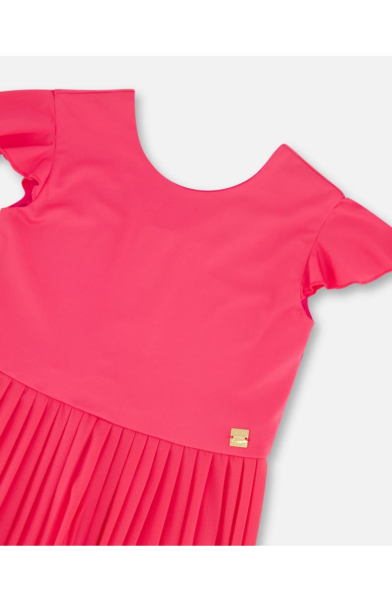 Deux par Deux Girl's Bi-Material Pleated Wide Leg Jumpsuit Candy Pink, Alternate, color,