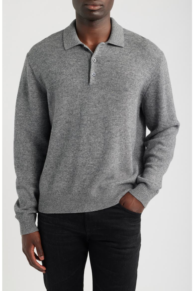 Frances Wool & Cotton Polo Sweater, Main, color, HEATHER GREY