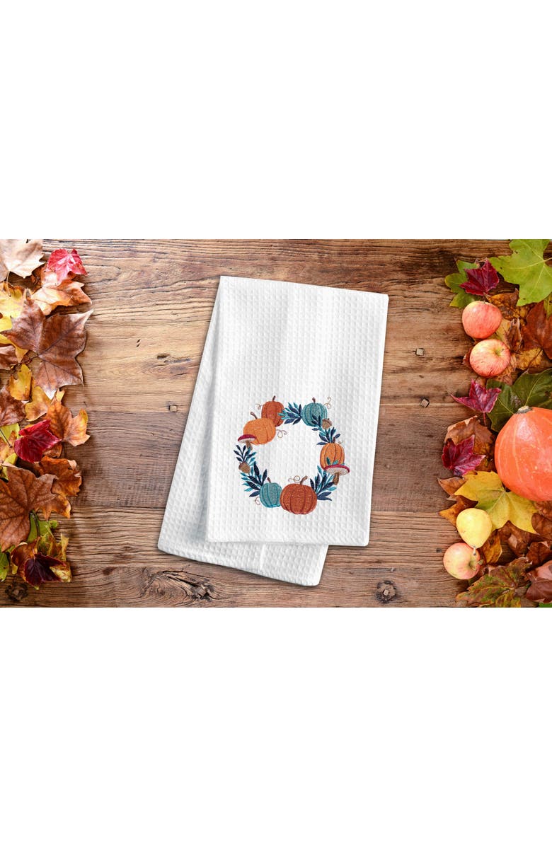C&F Home Fall Pumpkin Wreath 100% Cotton Flour Sack Dishtowel, Alternate, color, Blue