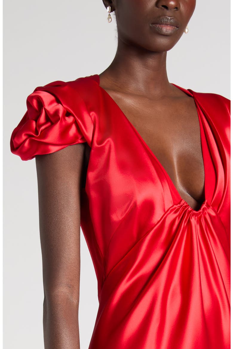 Rosette Sleeve Satin Cocktail Dress, Alternate, color, FLAME RED