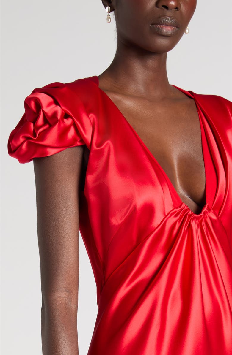 McQueen Rosette Sleeve Satin Cocktail Dress, Alternate, color, Flame Red