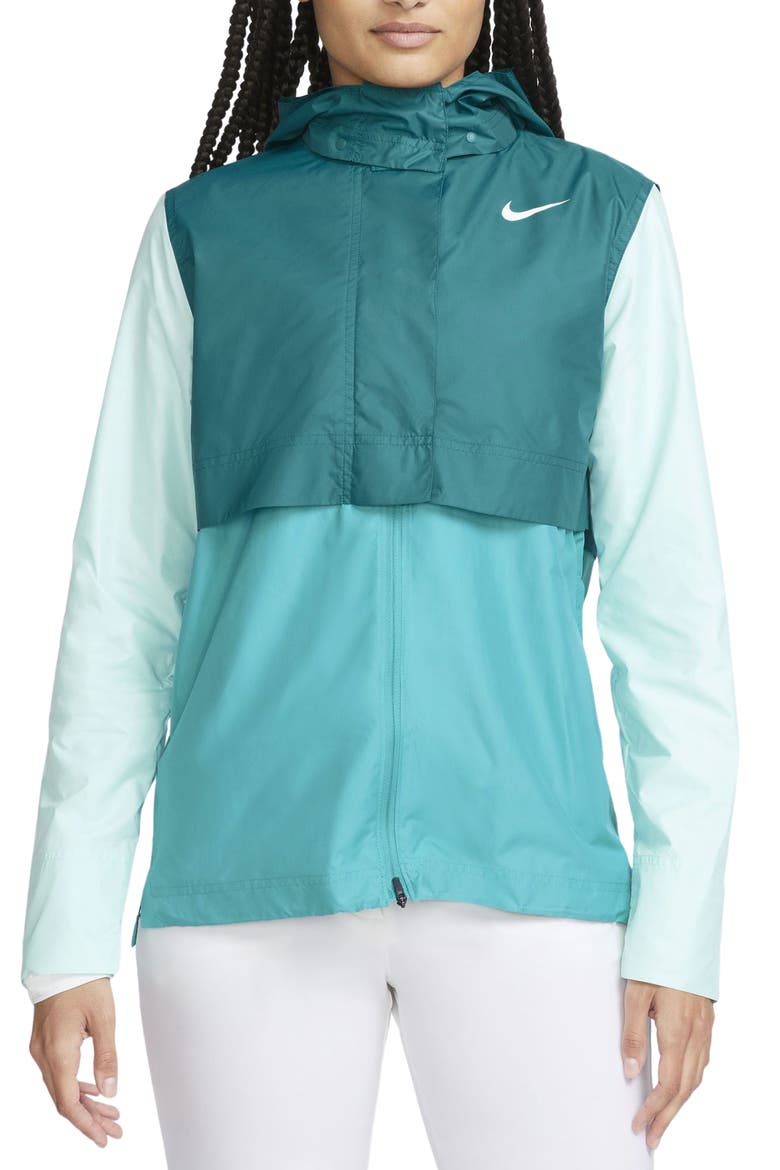 Tour Water Repellent Hooded Golf Jacket, Main, color, GEODE TEAL/ TEAL NEBULA