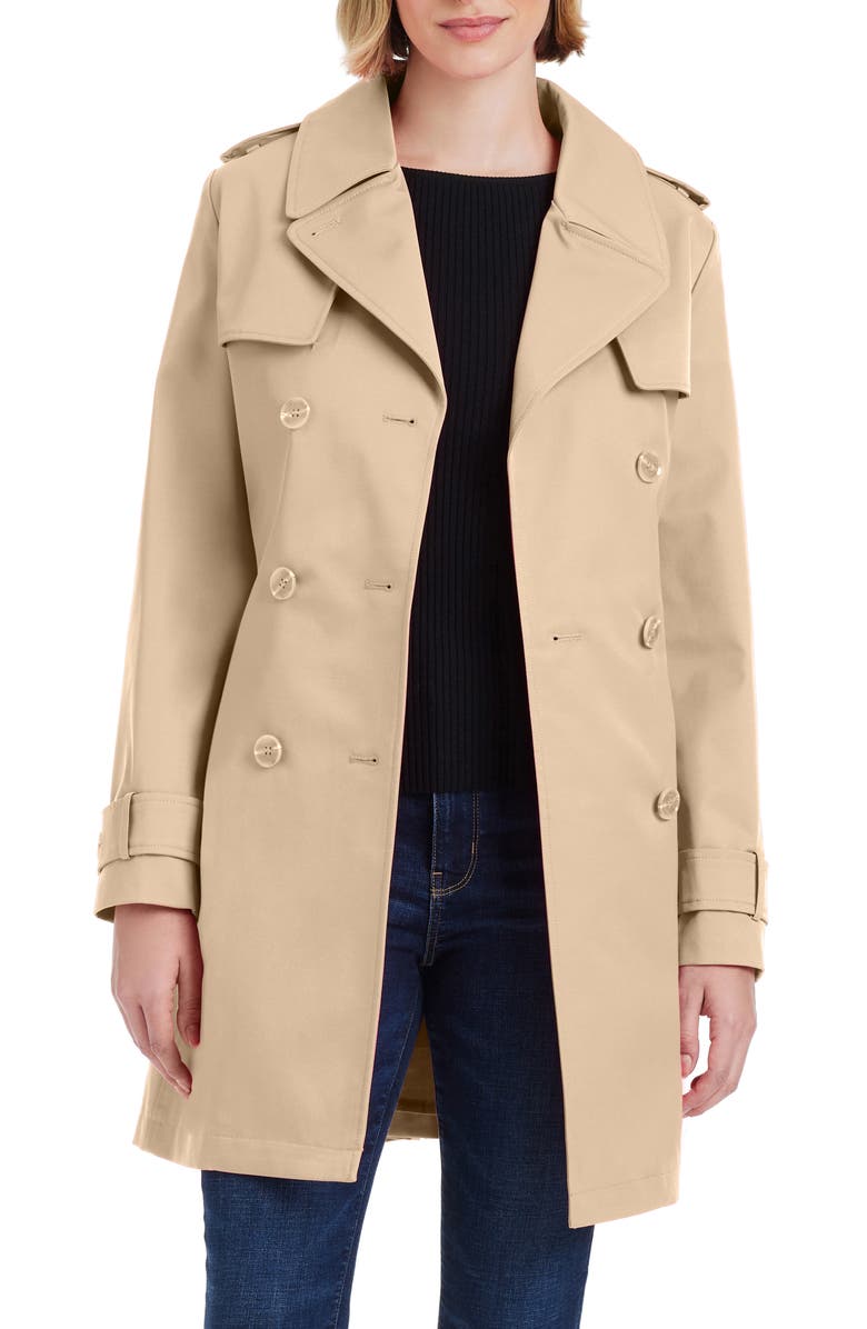 Kate Spade New York water resistant double breasted belted trench coat, Alternate, color,