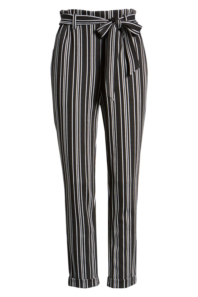 Stripe Paperbag Waist Crop Pants, Alternate, color, BLACK/ WHITE