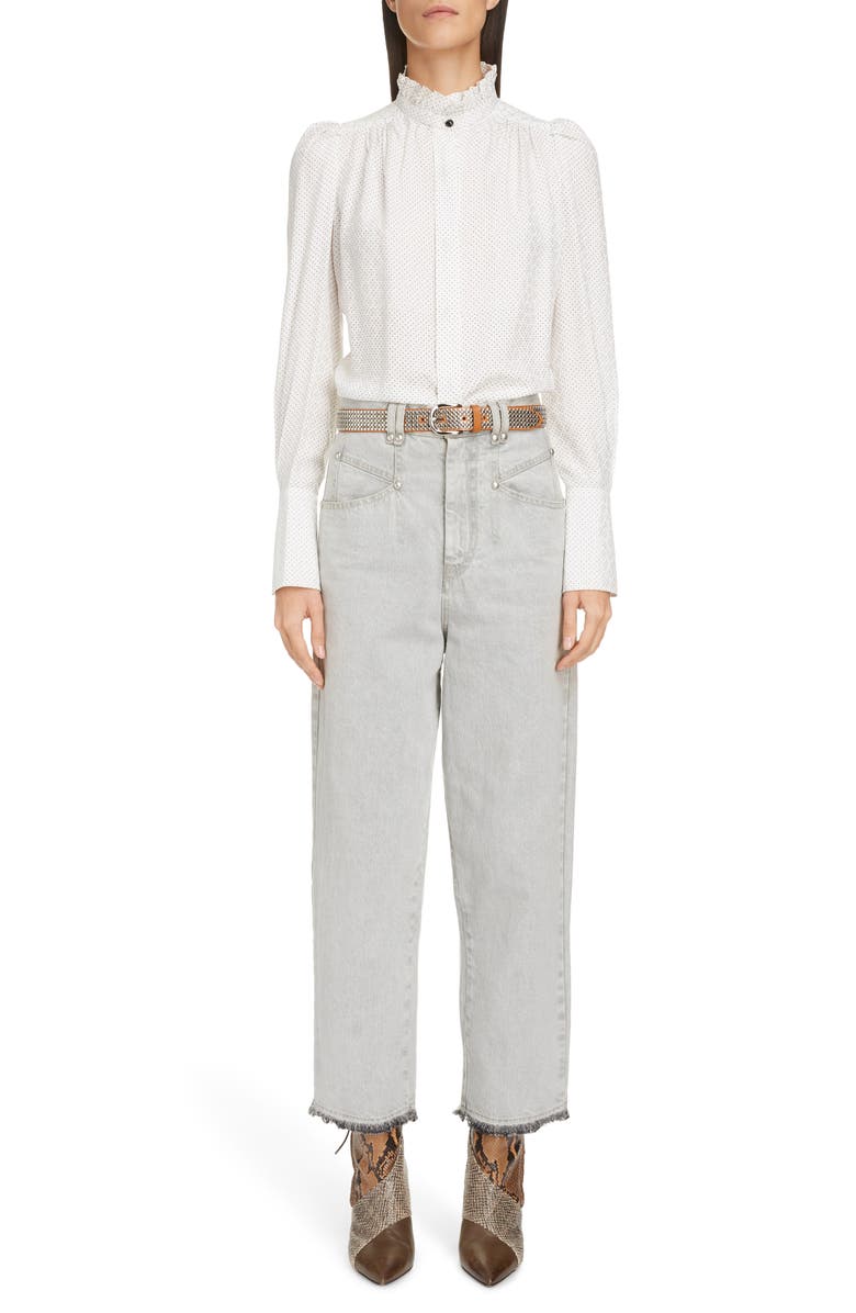 Isabel Marant High Waist Stud Detail Wide Leg Jeans, Alternate, color,