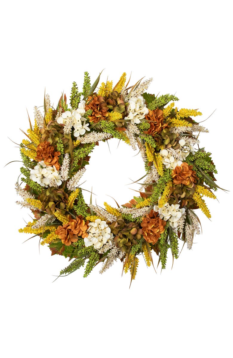 Northlight Hydrangeas and Pip Berry Clusters Floral Artificial Fall Harvest Wreath - 28", Main, color, White