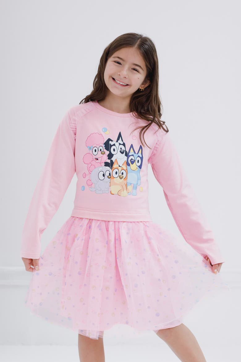 French Terry Mesh Tutu Dress, Alternate, color, Bluey and Bingo Pink
