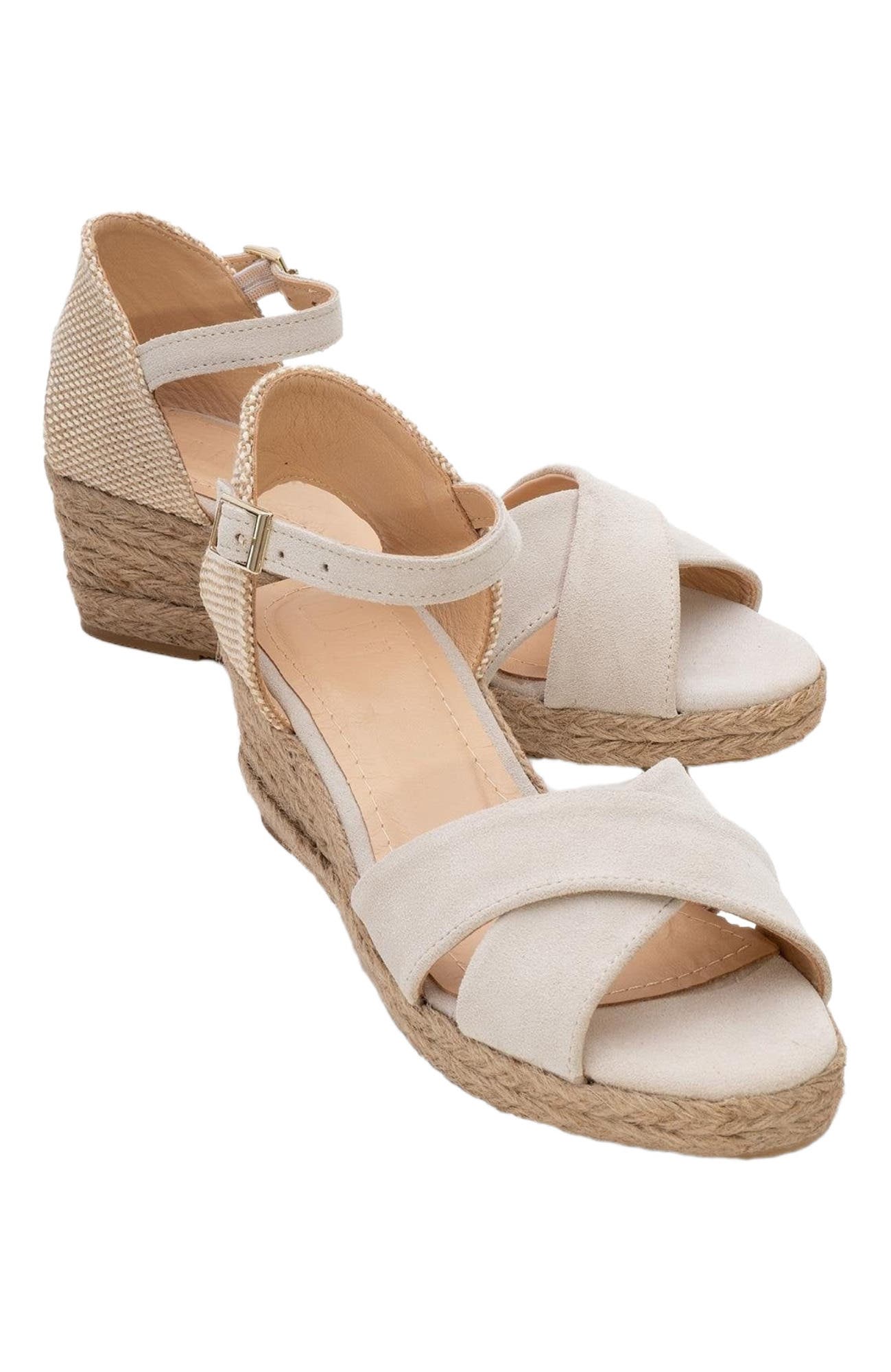 Forever & Always Shoes Miria Leather Platform Espadrille, Alternate, color, Beige Suede Leather
