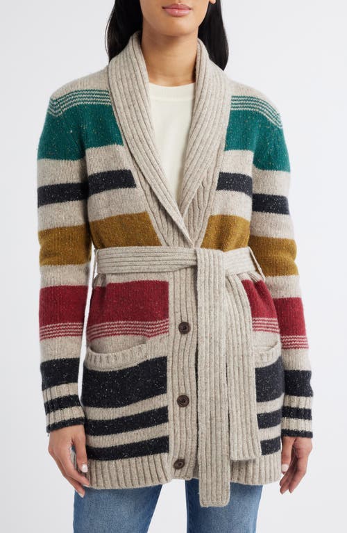 Pendleton Camp Stripe Lambswool Blend Wrap Cardigan in Ivory Multi Stripe 