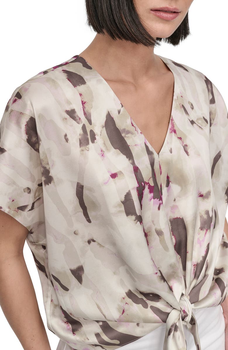 DKNY Abstract Print Tie Front Top, Alternate, color, 