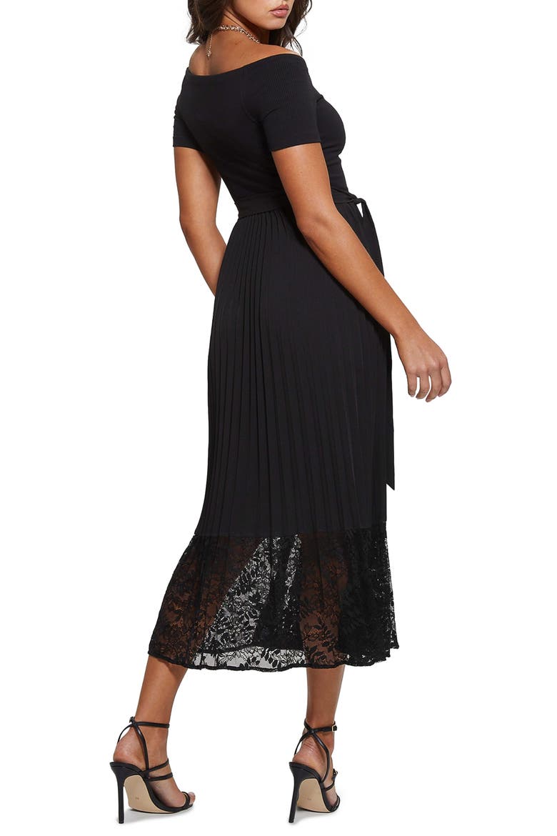 Tiana Off the Shoulder Lace Trim Dress, Alternate, color, JET BLACK
